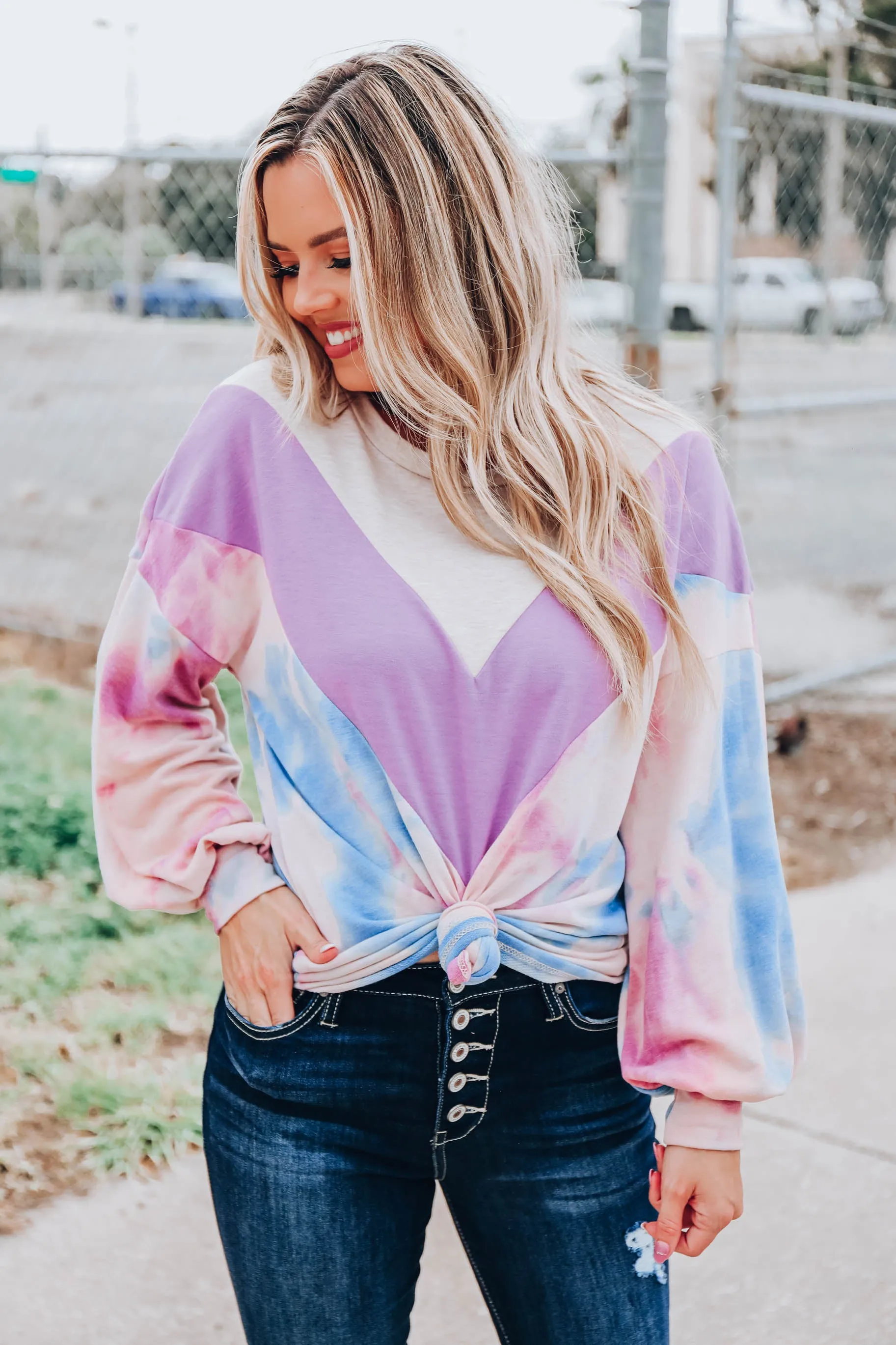 Oatmeal Spice Chevron Top - Lavender