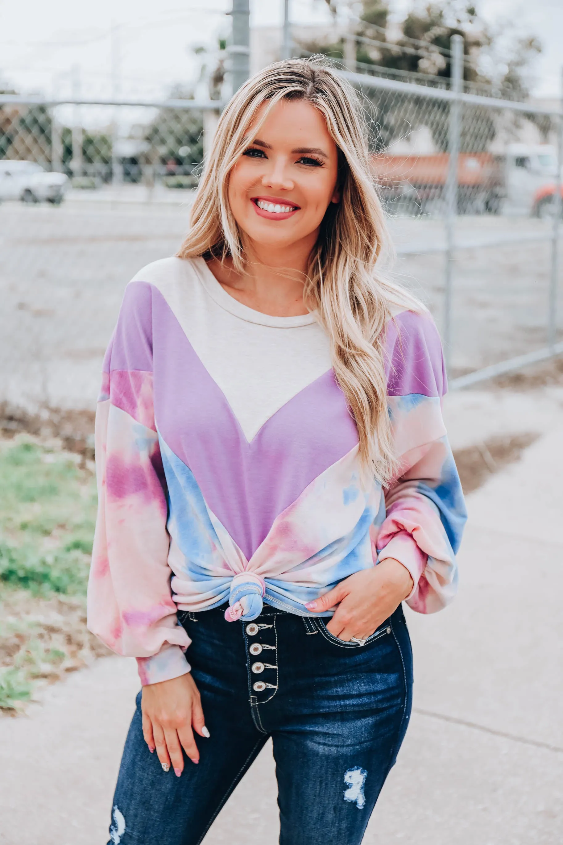 Oatmeal Spice Chevron Top - Lavender