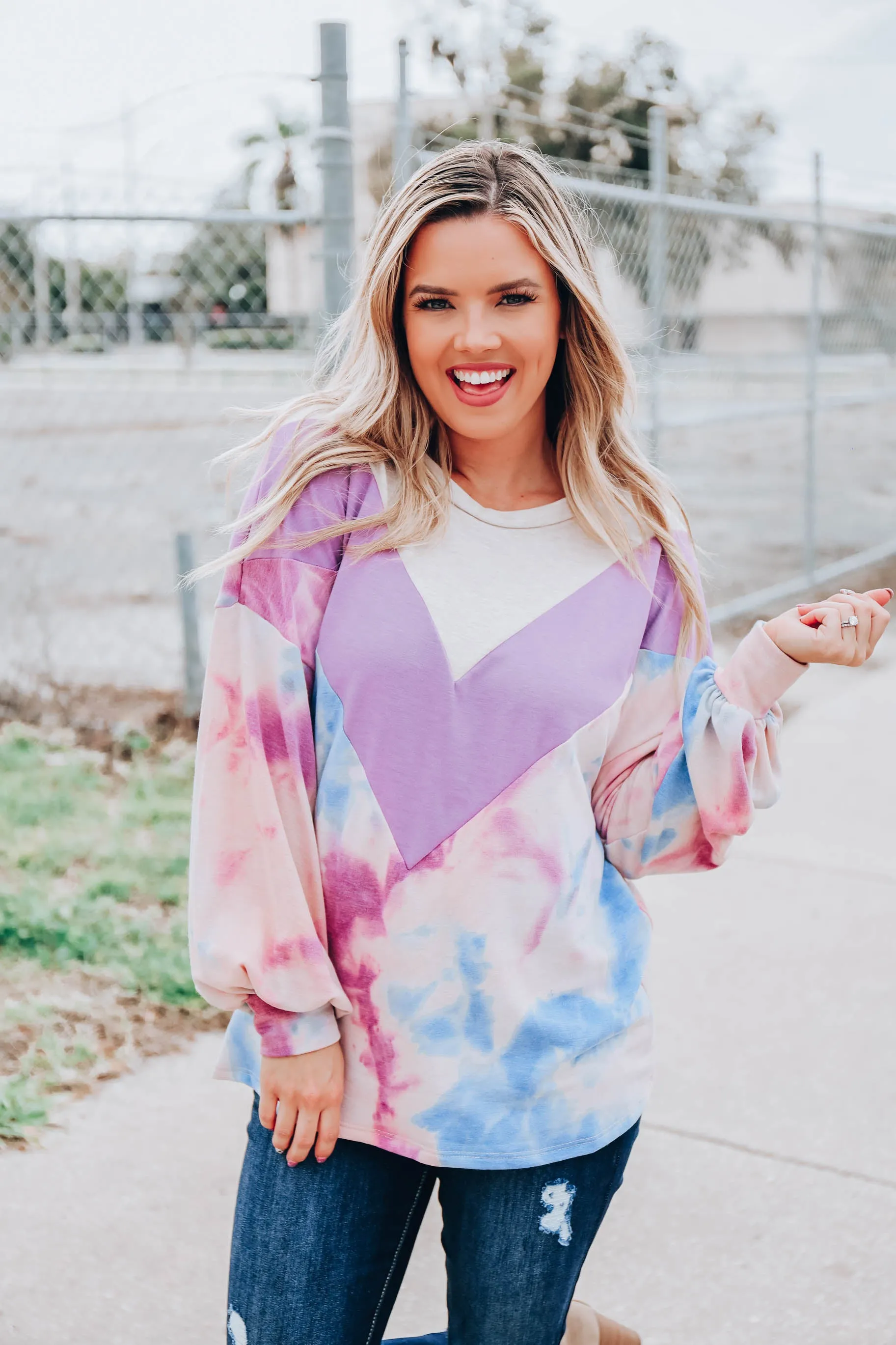 Oatmeal Spice Chevron Top - Lavender