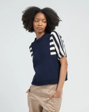 ocean short sleeve sweater - navy stripes