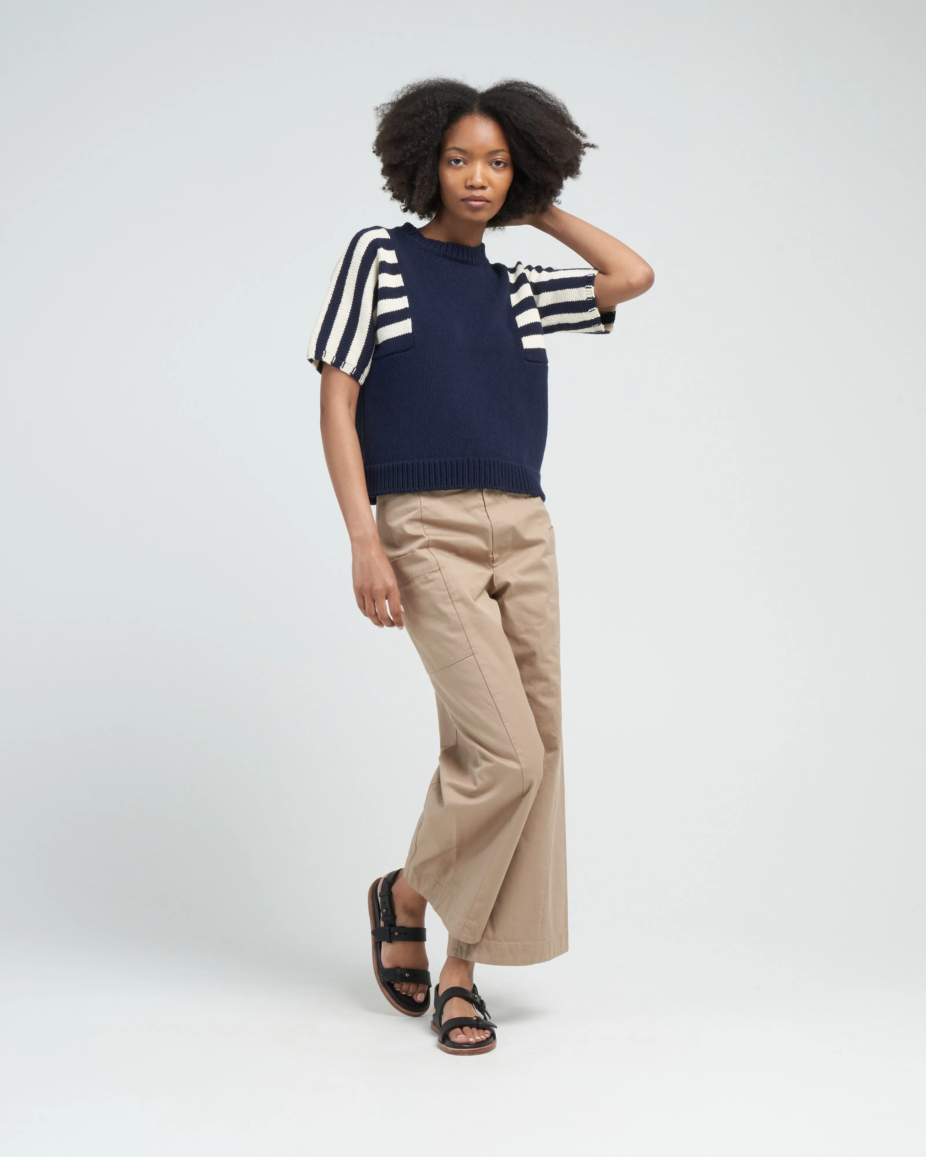 ocean short sleeve sweater - navy stripes