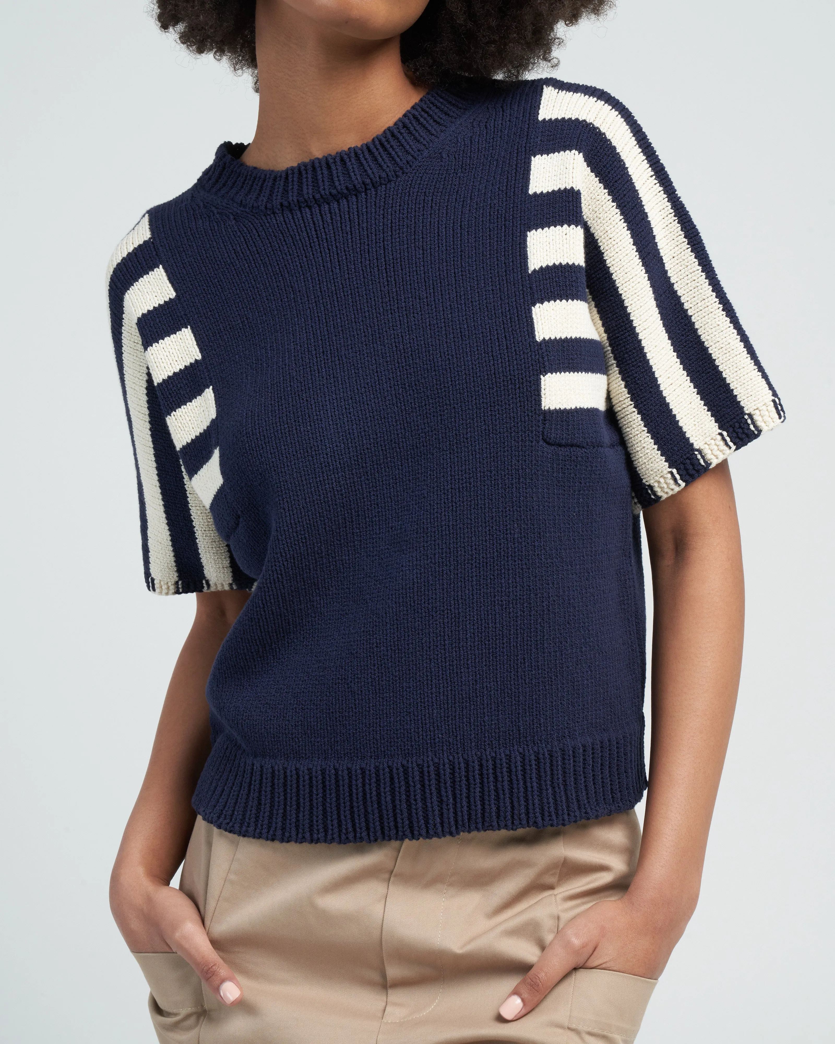 ocean short sleeve sweater - navy stripes