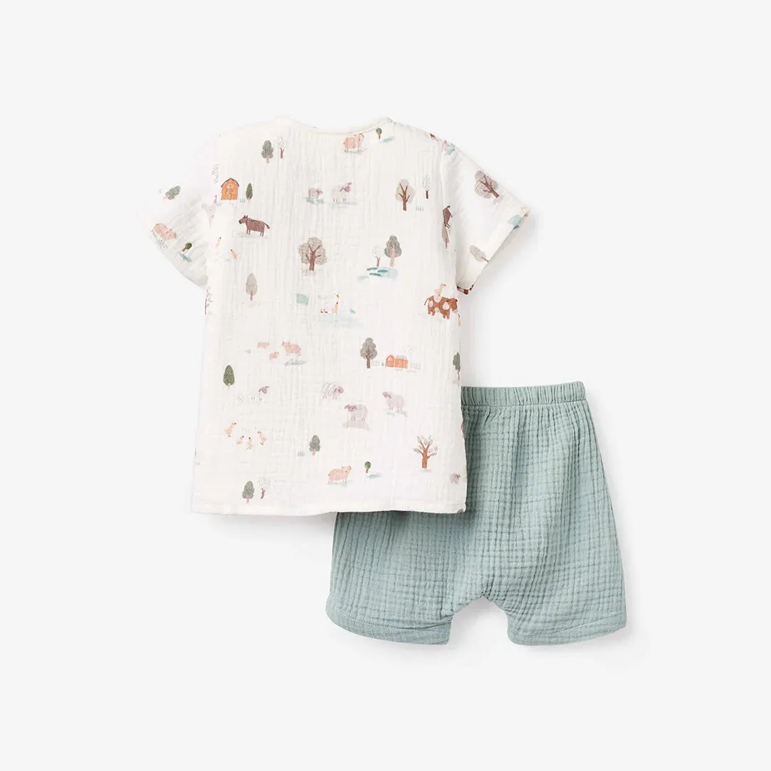 On the Farm Organic Muslin Tee   Short Set