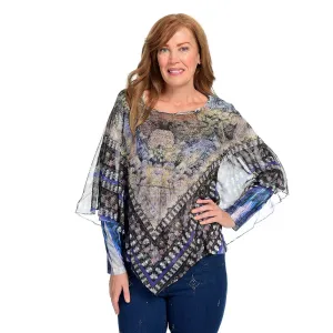 One World Women's Knit Top With Woven Embellished Overlay Charming Art Medium