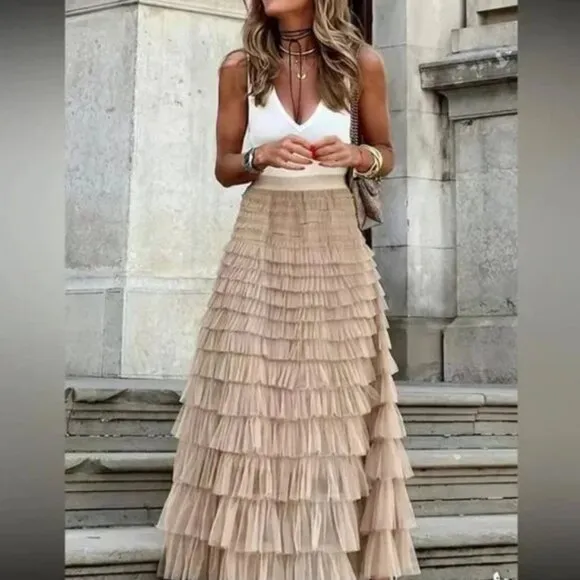 Paris boho layered mesh maxi skirt