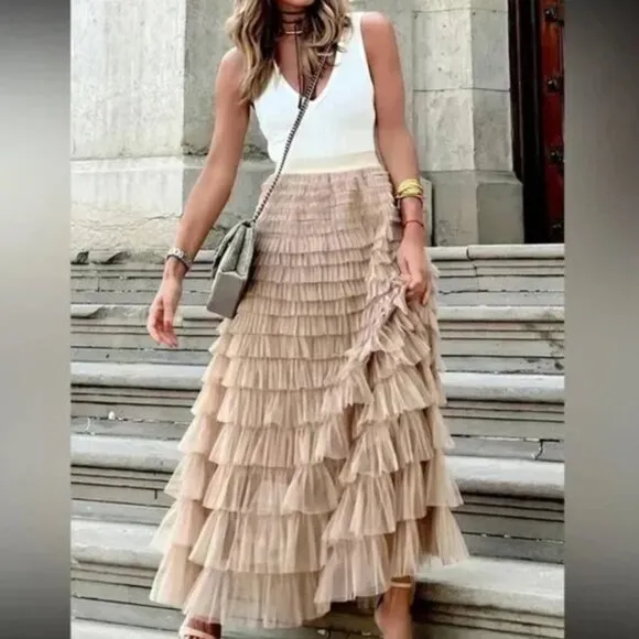 Paris boho layered mesh maxi skirt