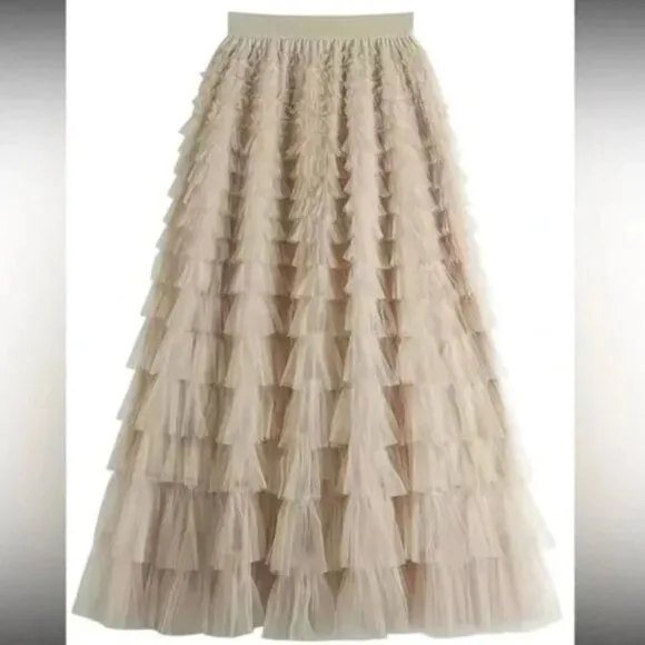 Paris boho layered mesh maxi skirt
