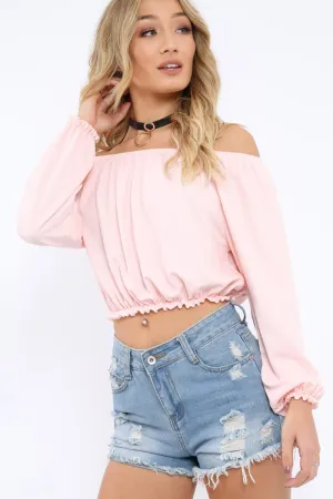 Pink Bardot Crop Top - Brooke