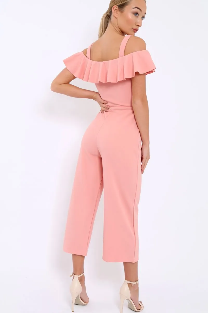 Pink Cold Shoulder Jumpsuit - Linora