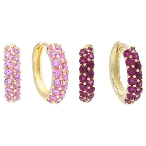 Pink Wide Huggie Earring Combo Set
