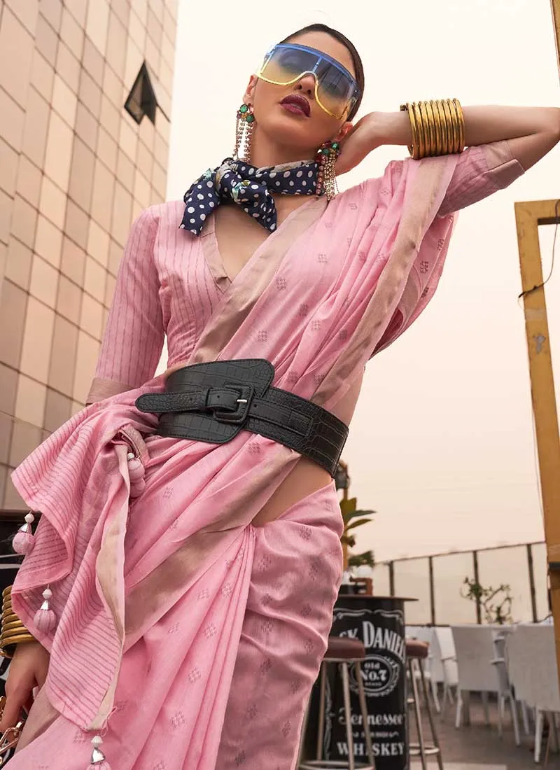Pink Zari Weaved Handloom Viscose Silk Saree