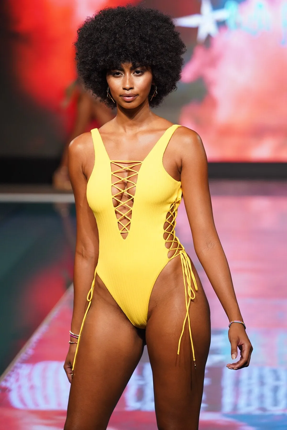 PLAYA VIBES - Open Side One Piece Bodysuit • Yellow Runway