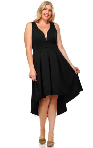 Plus Size Pleated Midi Cocktail Dress with Empire Waist Black
