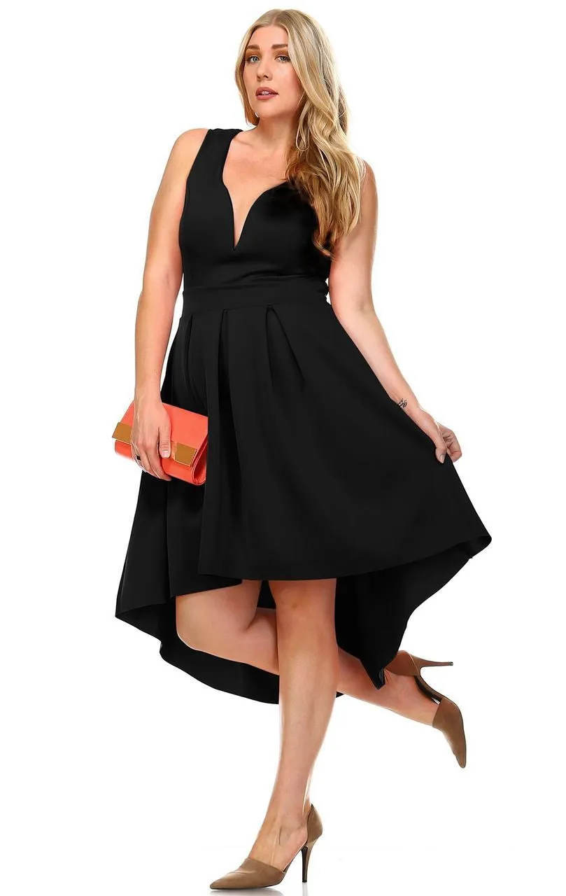 Plus Size Pleated Midi Cocktail Dress with Empire Waist Black
