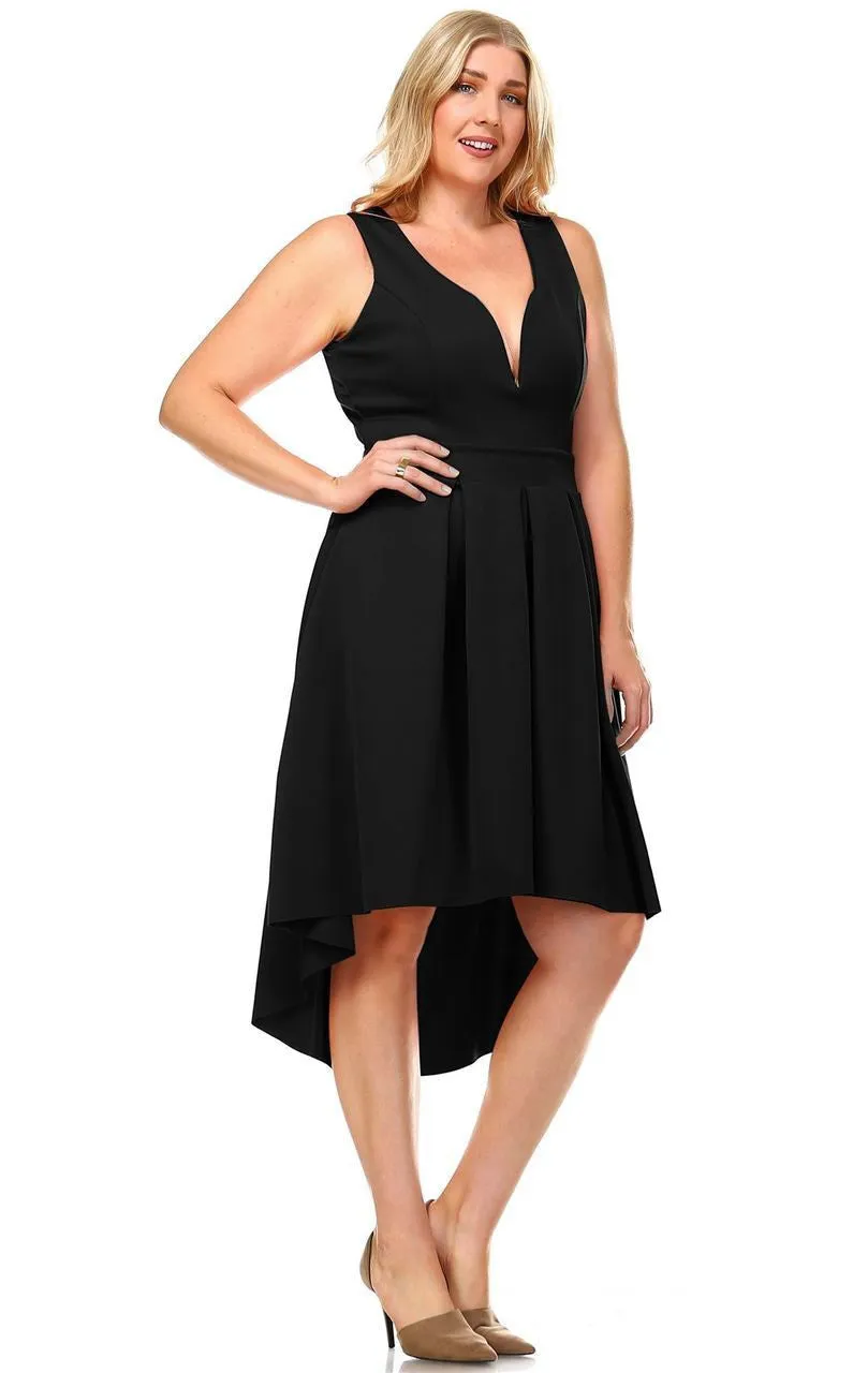 Plus Size Pleated Midi Cocktail Dress with Empire Waist Black