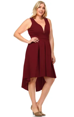 Plus Size Pleated Midi Cocktail Dress with Empire Waist Burgundy