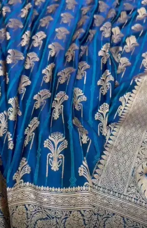 Premium Pure Mashru Silver Zari Satin Silk Dark Blue Saree
