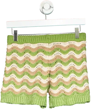 Prettylittlething Green Wave Knit Textured Mini Shorts UK S