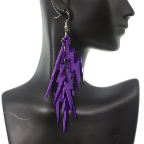 Purple Lightning Thunderbolt Dangle Earrings