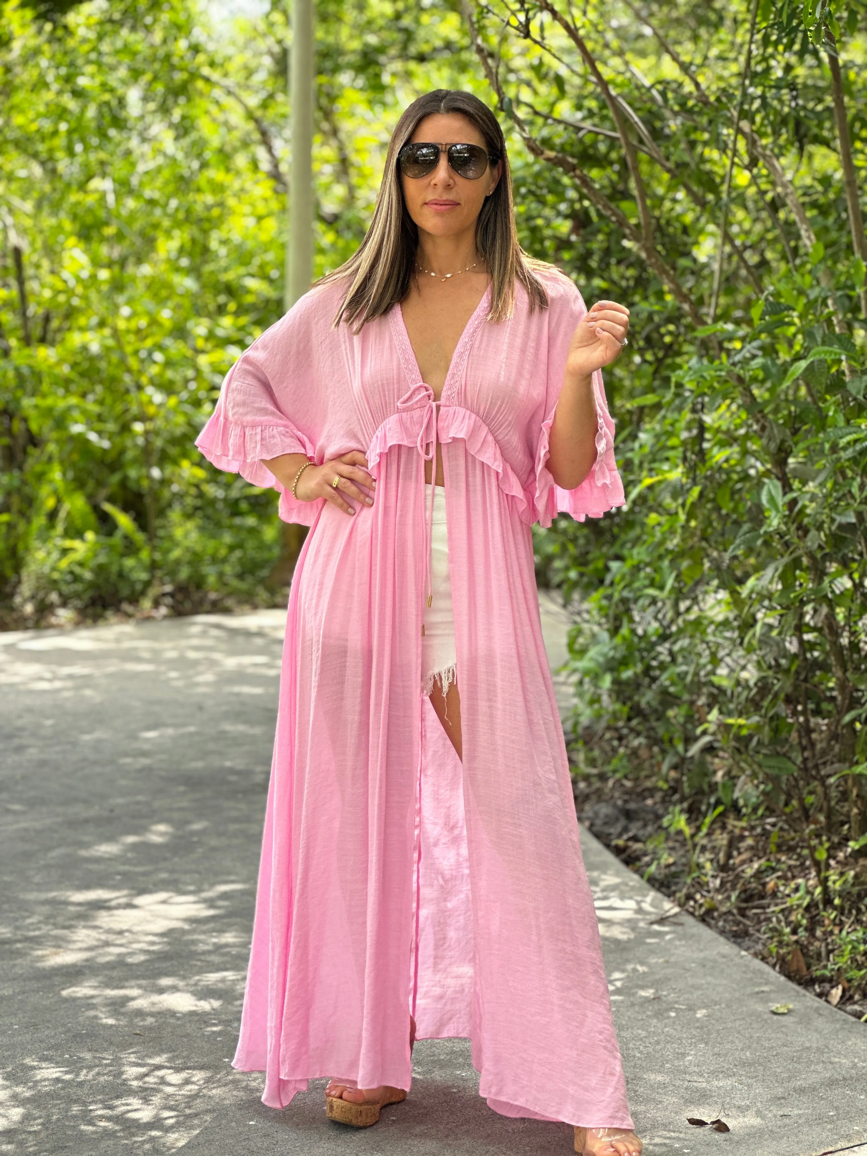 "Lulu" Ruffles Short Sleeve Cover Up Cardigan