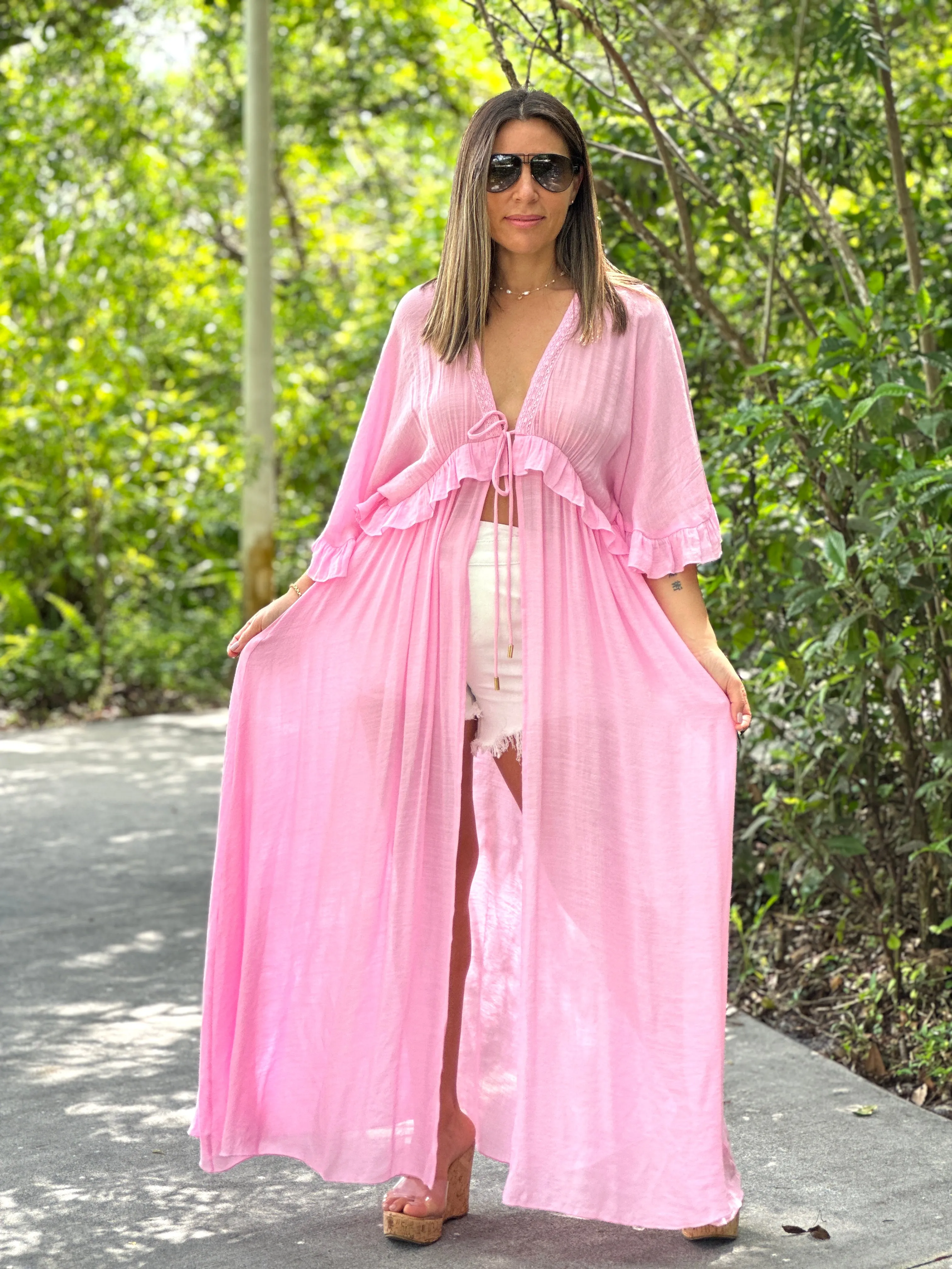 "Lulu" Ruffles Short Sleeve Cover Up Cardigan