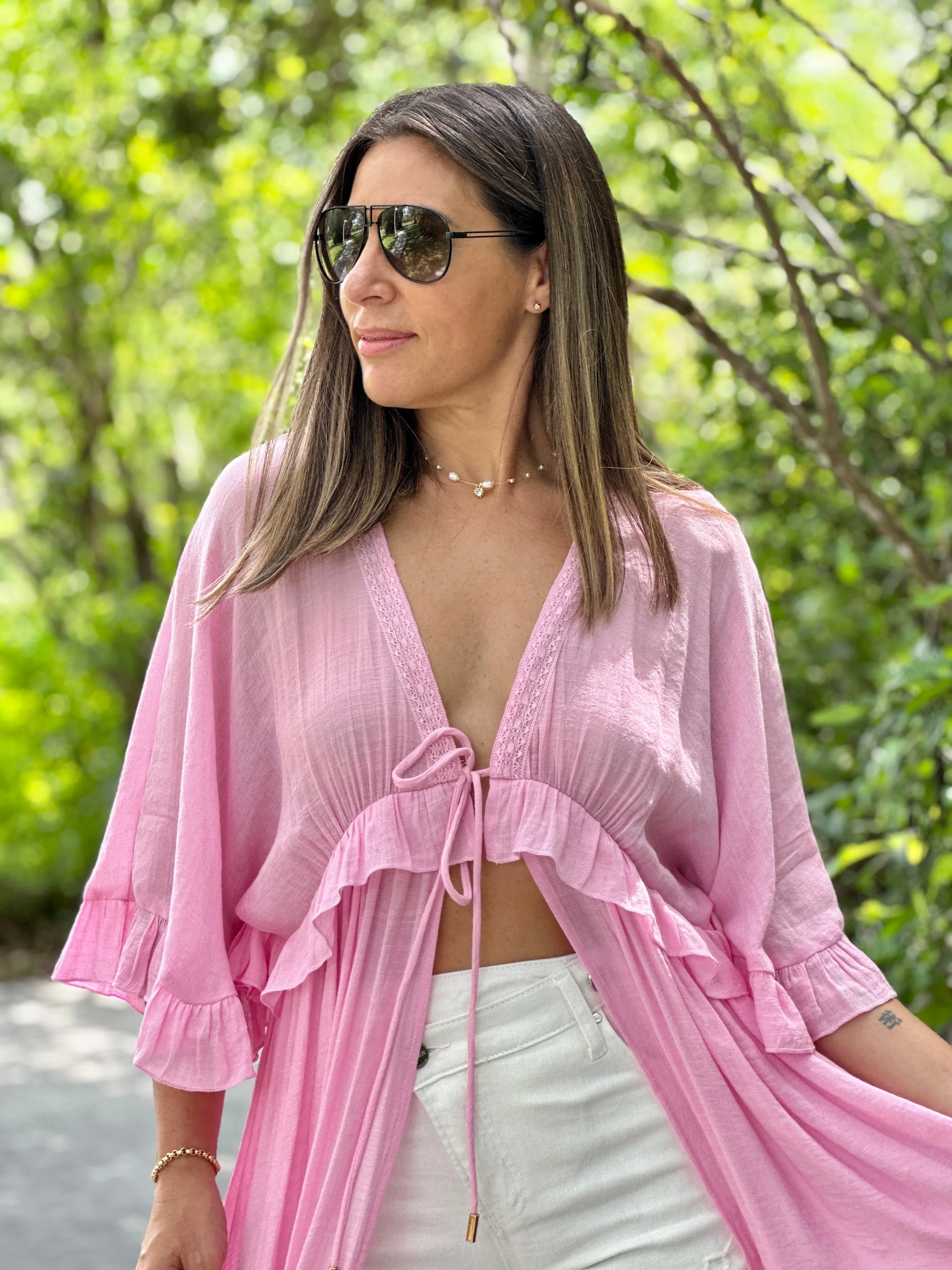 "Lulu" Ruffles Short Sleeve Cover Up Cardigan