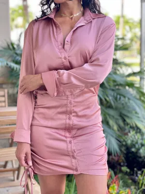 "Matilda" Fitted satin shirt mini dress
