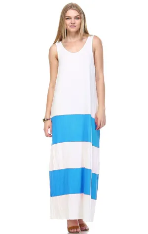Racerback Maxi Dress Sleeveless White Blue
