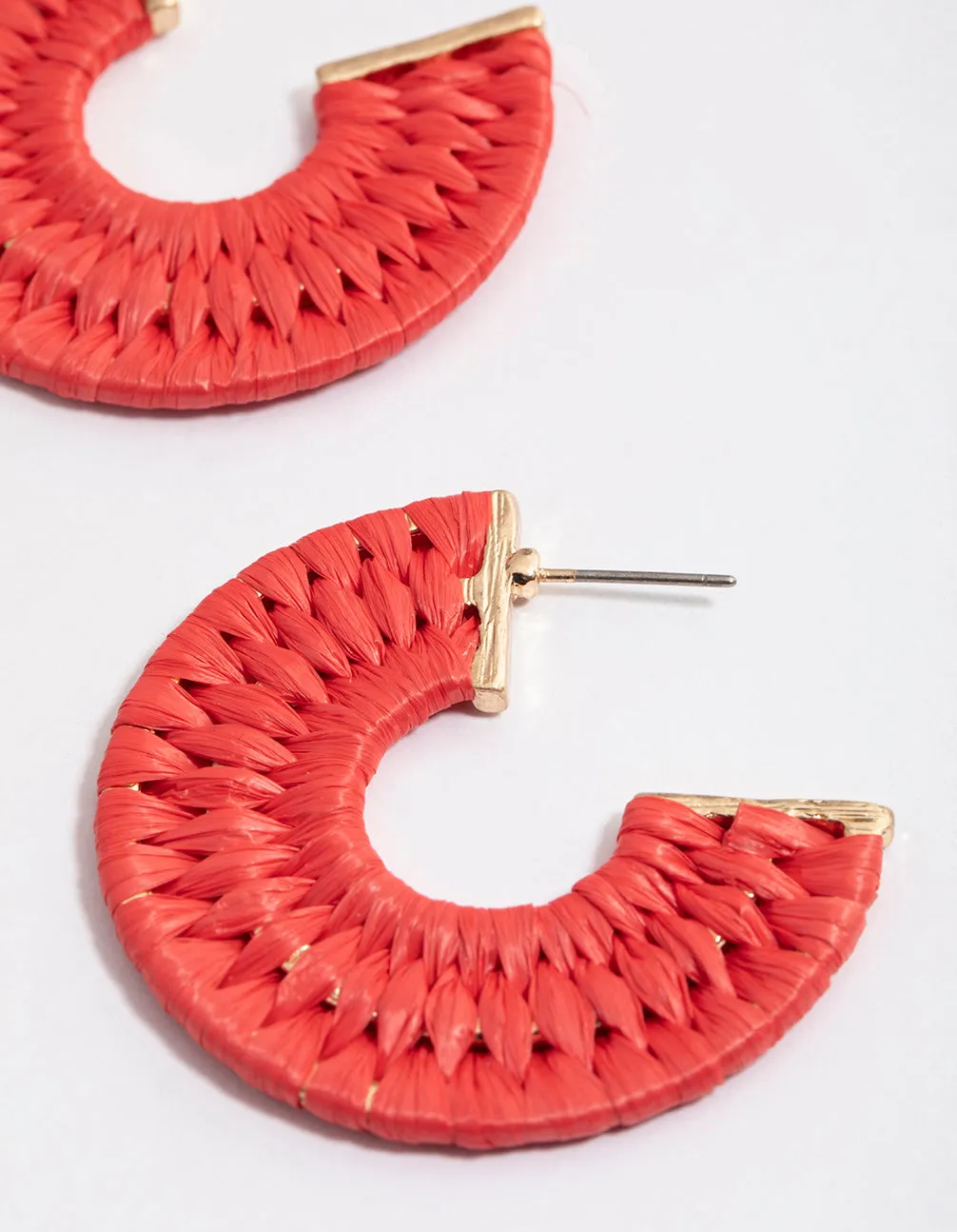 Raffia Red Round Hoop Earrings