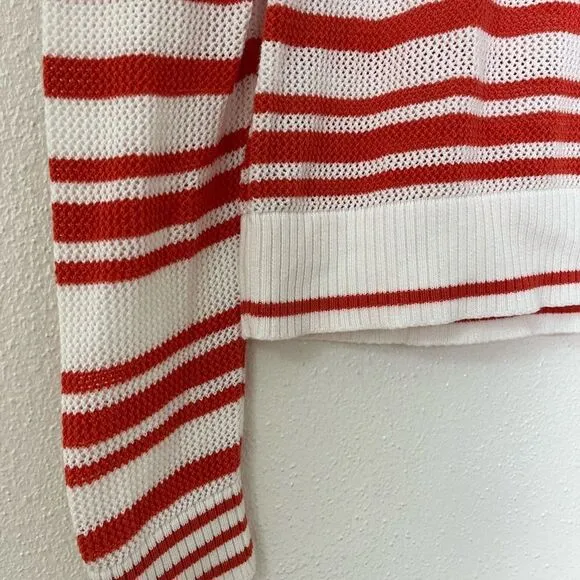 Rag &amp; Bone Striped Sweater Crew Neck Long Sleeves Perforated White Coral Medium