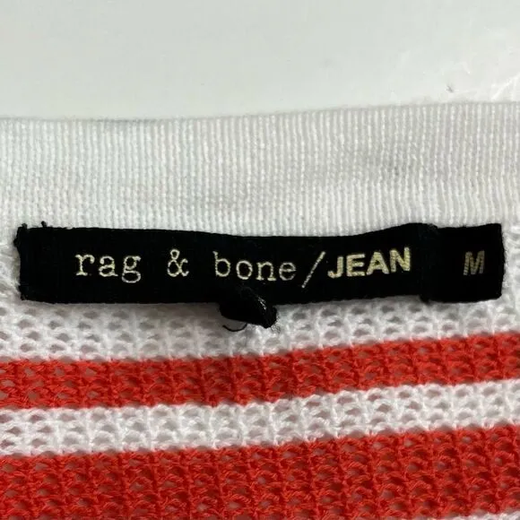 Rag &amp; Bone Striped Sweater Crew Neck Long Sleeves Perforated White Coral Medium