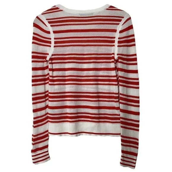 Rag &amp; Bone Striped Sweater Crew Neck Long Sleeves Perforated White Coral Medium