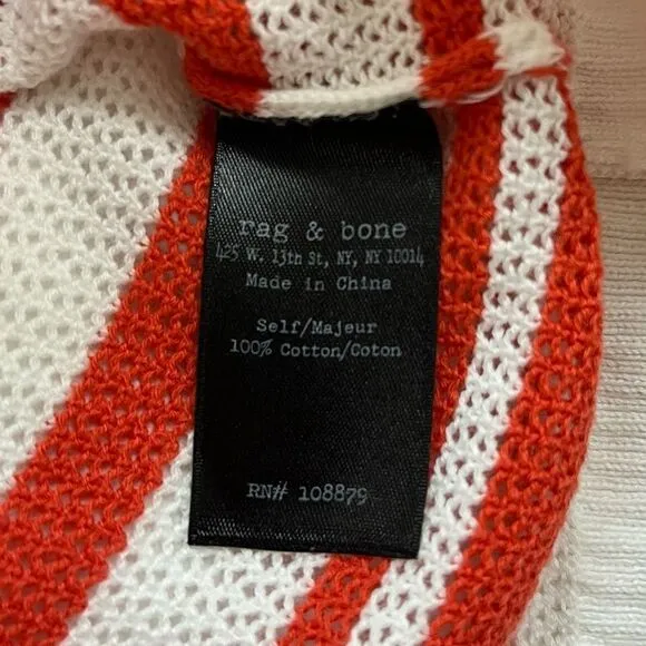 Rag &amp; Bone Striped Sweater Crew Neck Long Sleeves Perforated White Coral Medium