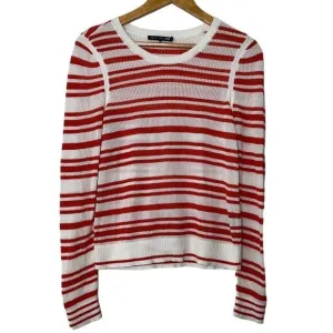Rag &amp; Bone Striped Sweater Crew Neck Long Sleeves Perforated White Coral Medium