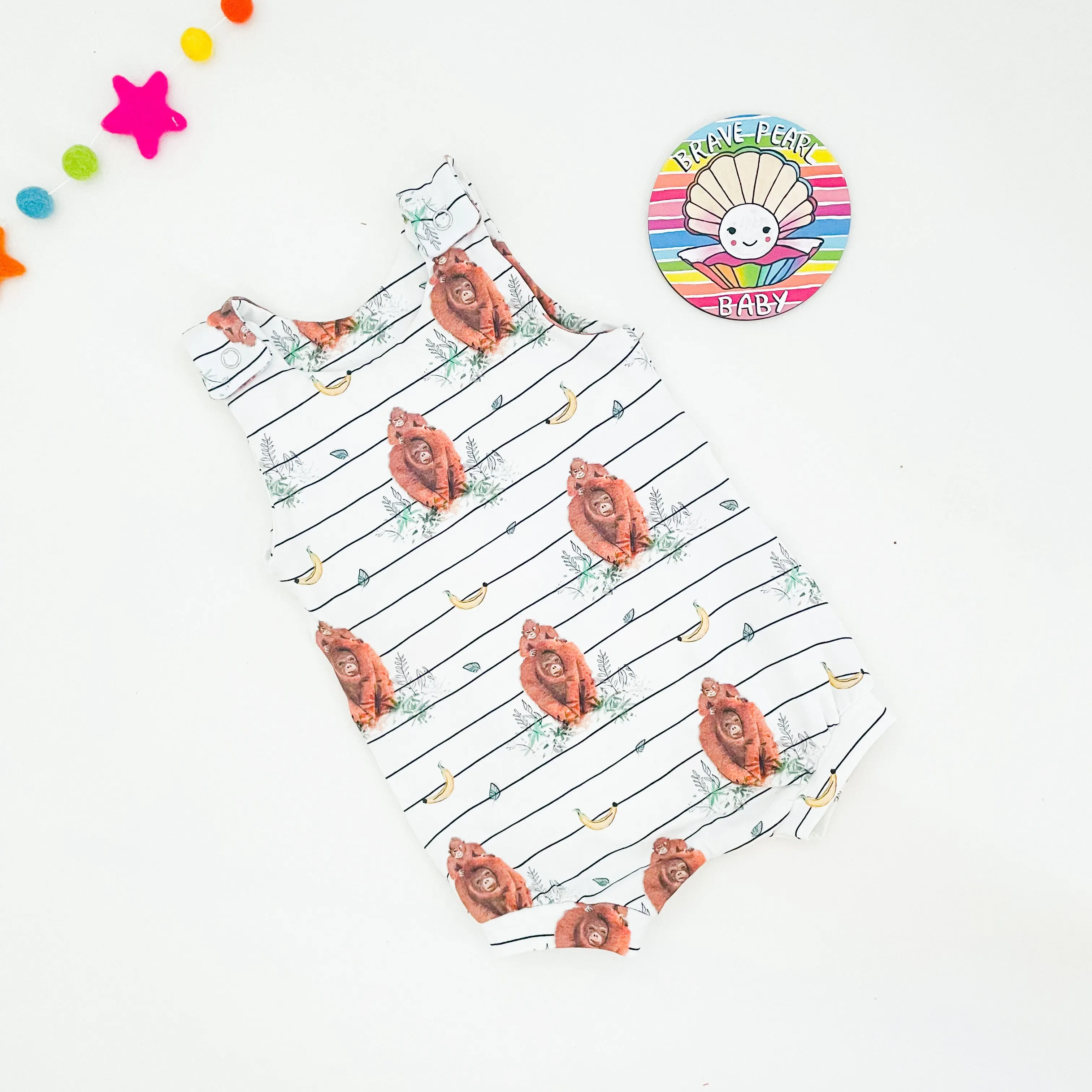 Ready To Ship 6-12M Orangutan Bummie Rompers
