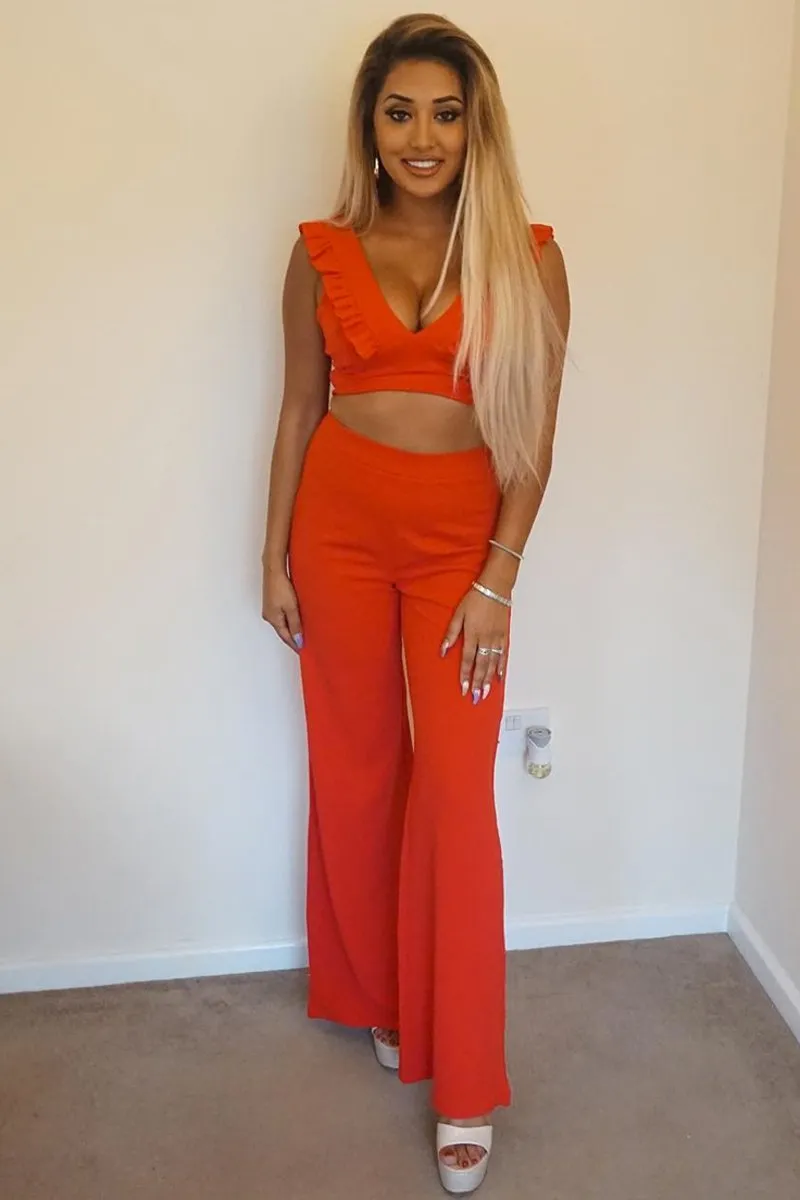 Red High Waist Flare Trousers -Tisha