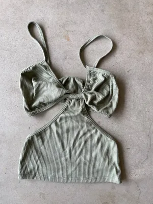 Ribbed Side Cuts Top | Sage