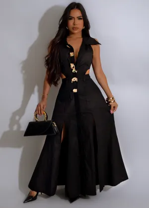 Sahara Chic Button-Down Maxi Dress Black