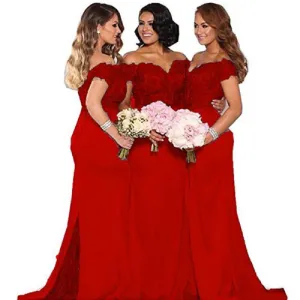 sd-hk Red Evening Maxi Dress Bodycon High Split Bridesmaid Dress