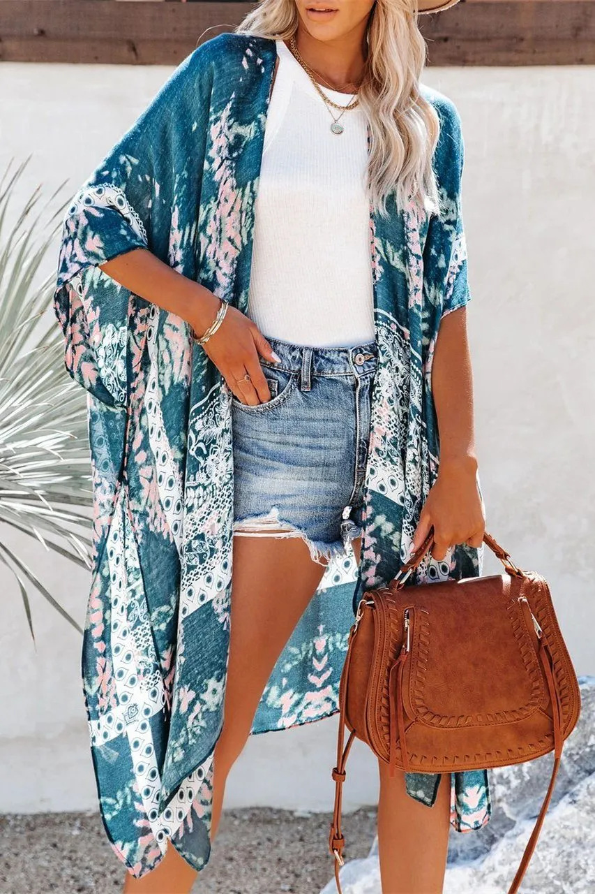 Shasta Printed Kimono - Midnight Navy