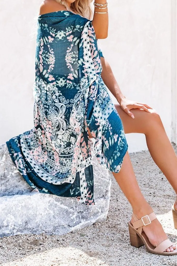 Shasta Printed Kimono - Midnight Navy