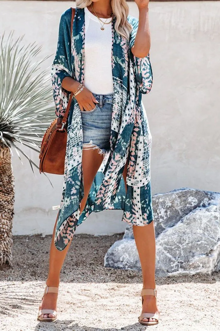 Shasta Printed Kimono - Midnight Navy