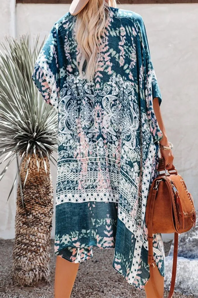 Shasta Printed Kimono - Midnight Navy