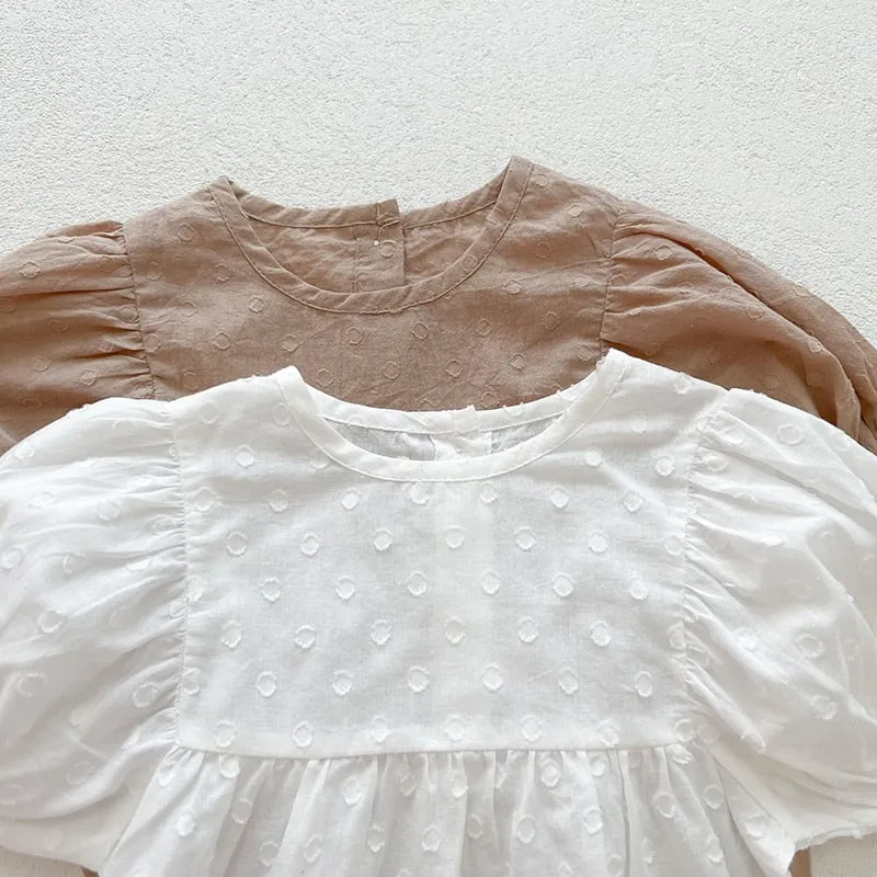 Short Sleeve Cotton Solid Color Jumpsuit   Hat for Baby Girls