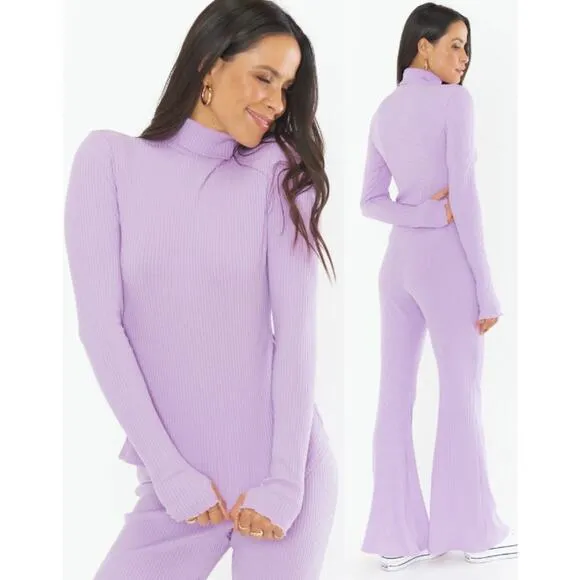 Show Me Your Mumu Turtleneck Layer Up Rib Knit Sweater Top Lilac Women's Size XS