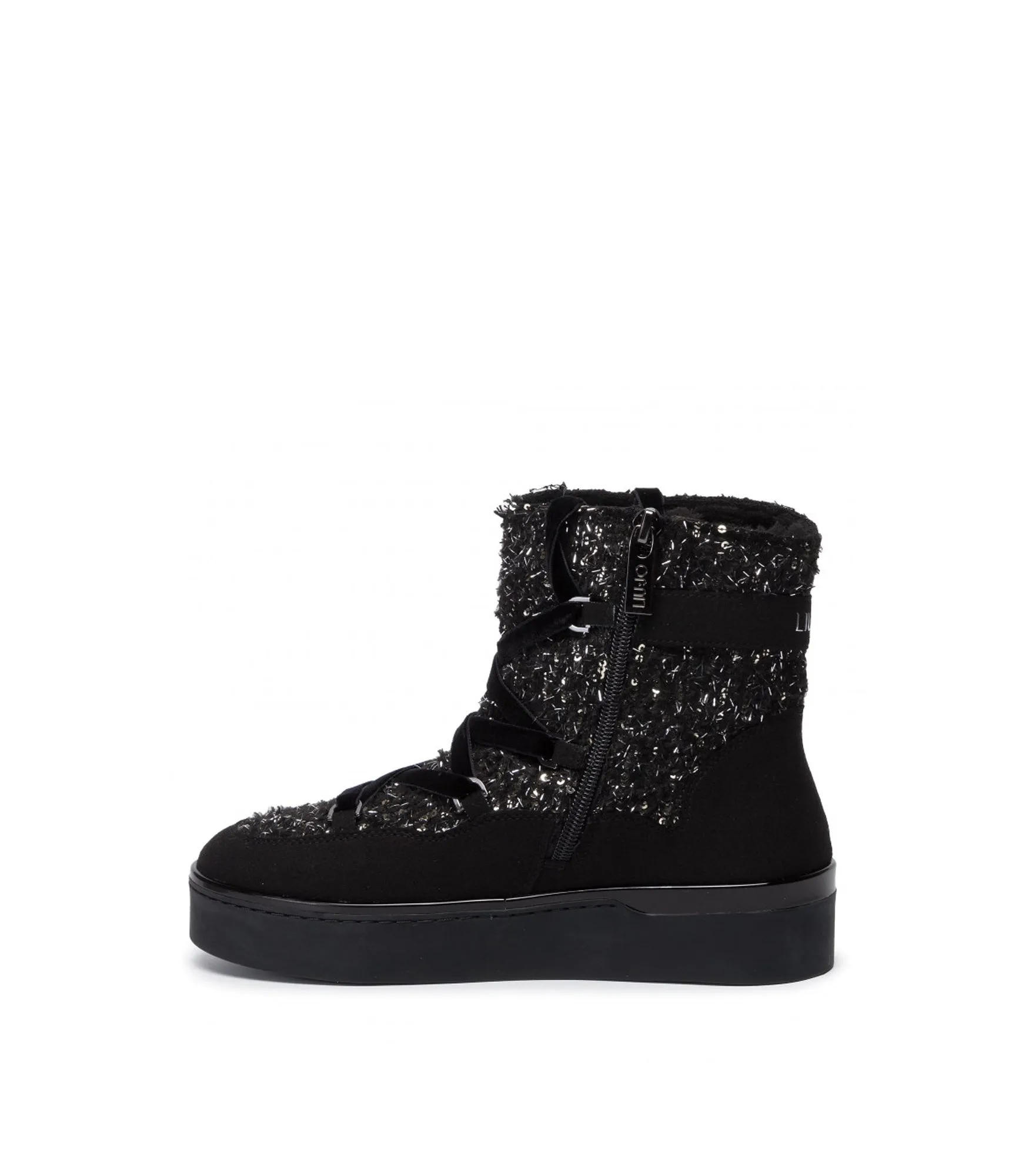 Silvia 07 Booty Metallic Wool Sequins Cow Suede - Black