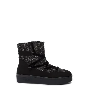 Silvia 07 Booty Metallic Wool Sequins Cow Suede - Black