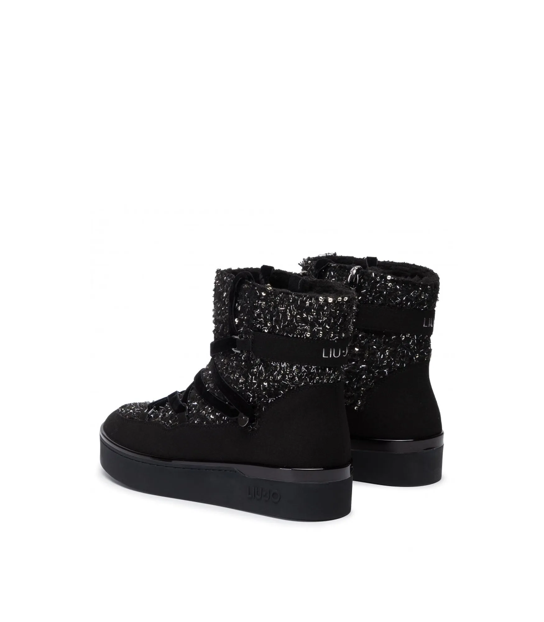 Silvia 07 Booty Metallic Wool Sequins Cow Suede - Black