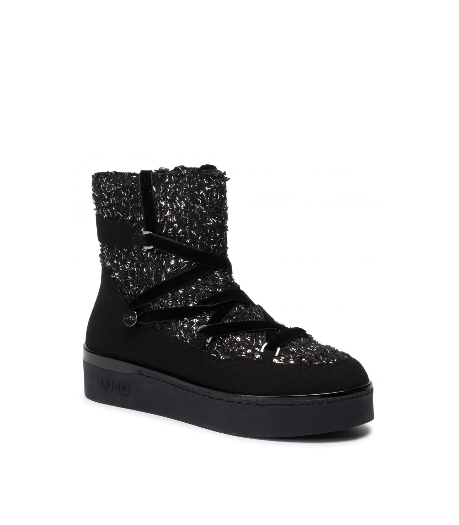Silvia 07 Booty Metallic Wool Sequins Cow Suede - Black