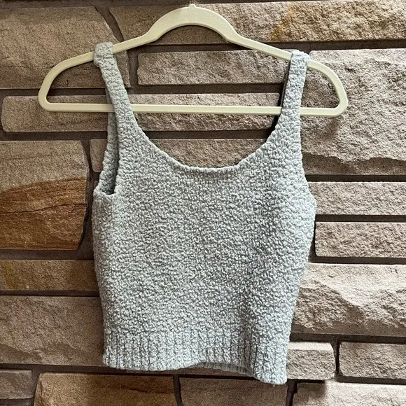 SKIMS Aqua 2 Piece Cozy Knit Matching Set Tank Top Shorts Fuzzy Green size small